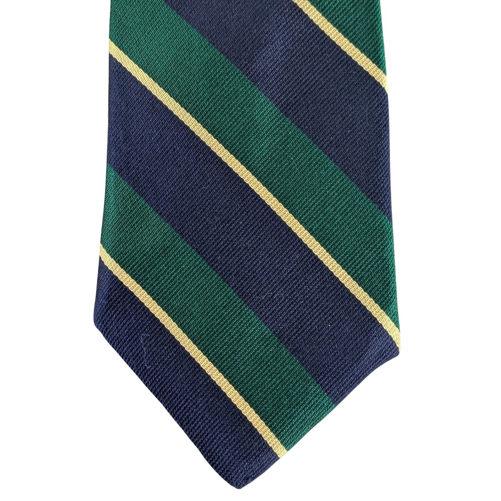 VTG Boston Trader Mens Silk Necktie Green Navy Yellow Striped Repp Tie 56x4
